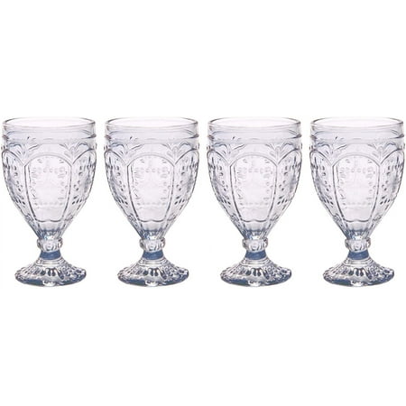 Fitz and Floyd Trestle Glassware Ornate Goblets, Set of 4, Smoke