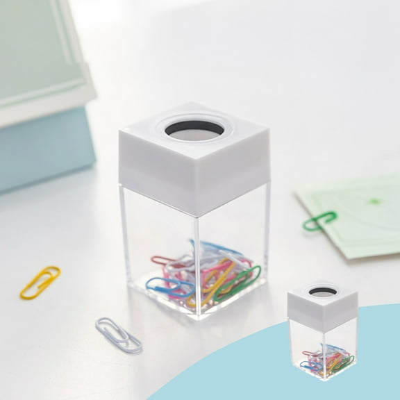 Foqnuq Macaron Color Magnetic Paper Clip Storage Bucket, Desk Organizing Container, Stationery Holder for Clips & Small Office Supplies - Cute & Compact Design