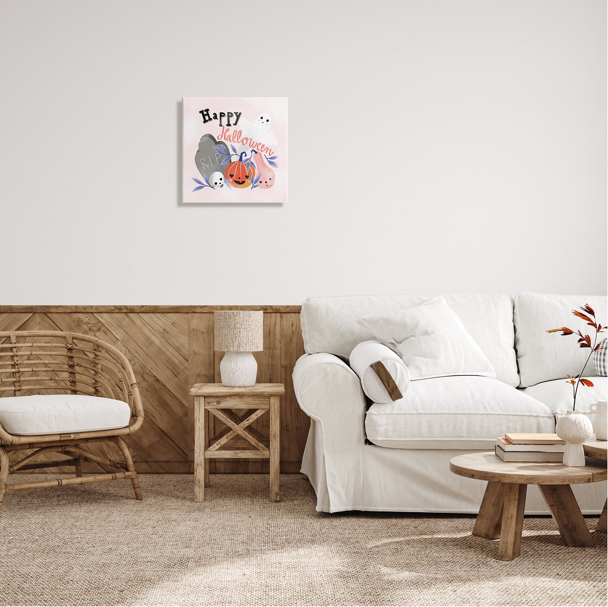 Stupell Industries Happy Halloween Typography Whimsical Haunted Faces Motifs Graphic Art Gallery Wrapped Canvas Print Wall Art, Design by Dominika Godette