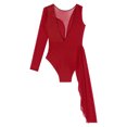 thumbnail image 4 of Zaldita Women's Gymnastics Leotard One Piece Sheer Mesh Long Sleeve Bodysuit Lyrical Ballet Dancewear Burgundy S, 4 of 6