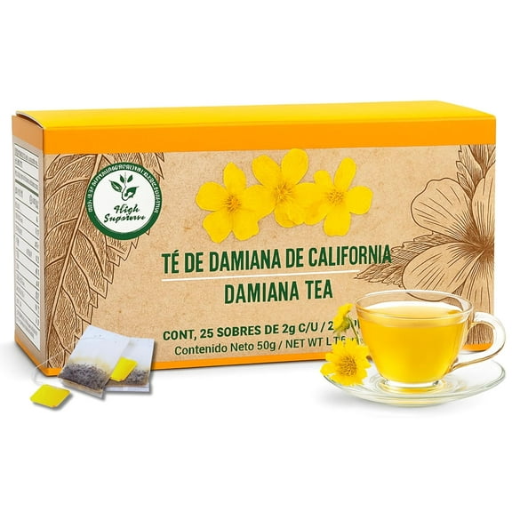 Damiana Herbal Tea – 100% Turnera diffusa – 25 Tea Bags – Natural Caffeine-Free Infusion – Traditional Herbal Beverage – Té de Damiana de California – Hecho en México
