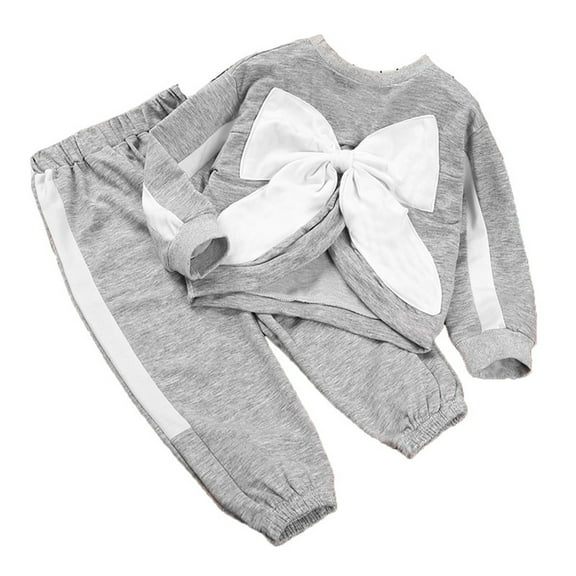 Toddler Girls Outfits Kids Baby Long Sleeve Bowknot Tops Sweatshirt Solid Pant Trousers Set 2Pcs Girls' Clothing Size 4-5T