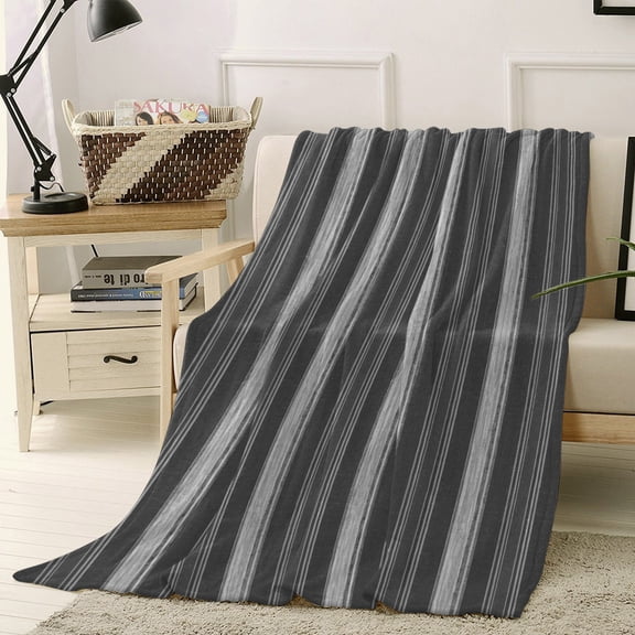 Flannel Fleece Throw Blanket, Modern Black Gray Stripe Soft Warm Fuzzy Cozy Blanket for Couch Bed Sofa Office, Abstract Minimalist Ombre Line 40x50in