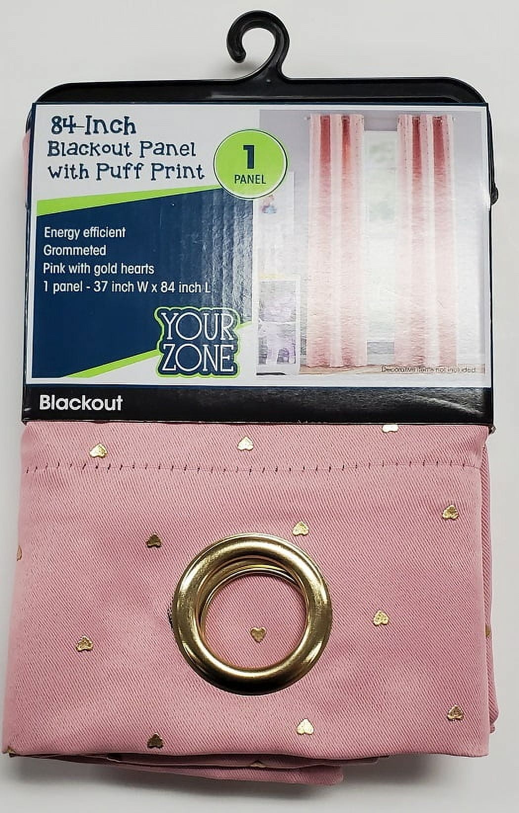 (2 pack) Your Zone Blackout Grommet Curtain Panel, 1 Panel, Pink/Metallic Heart 37" W x 84" L