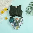 thumbnail image 4 of Vedolay Girls Swimsuit Girl's 2 Piece High Cut Ribbed Knit Bikini Set Backless Spaghetti Strap Swimsuit,Green 2-3 Years, 4 of 5
