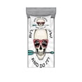 thumbnail image 1 of Skull Bedding Set with Sheet & Covers, Hipster Skull with Punk Sunglasses and Arrow in Mouth Dead Vibes in Retro Graphic, Printed Bedroom Decor 2 Shams, 4 Sizes, Multicolor, by Ambesonne, 1 of 3