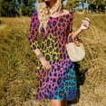 thumbnail image 3 of Neon Colorful Cheetah Print Sweetheart Knot Flared Dress Fashion Design Large Size Loose Dress Spring Summer Women Dress, 3 of 9