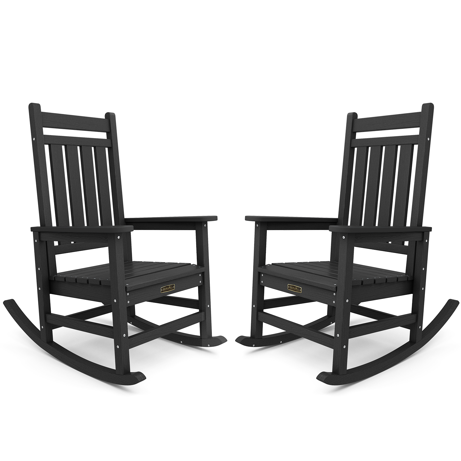 SERWALL Plastic Rocking Chair Set of 2, 2 Pieces Rockers, Black
