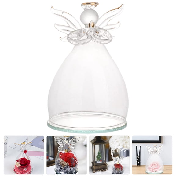 Mobutofu Flower Glass Cover Decor Angel Shape Glass Display Friends Home Decoration 1Set