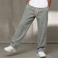 thumbnail image 5 of Alkepwun Sweatpants for Men 100% Cotton Elastic High-Waisted Drawstring Straight Legs Athletic Pants Summer Lightweight Casual Loose Beach Pant with Pockets, 5 of 9