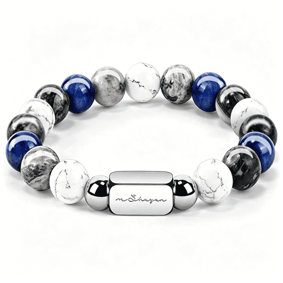 DESIGNICE Bracelets for Men.10MM Adjustable Men’s Elastic Beaded Bracelet.Handcrafted Gifts for Anniversary.Birthday.Christmas.Blue Vein Gemstone