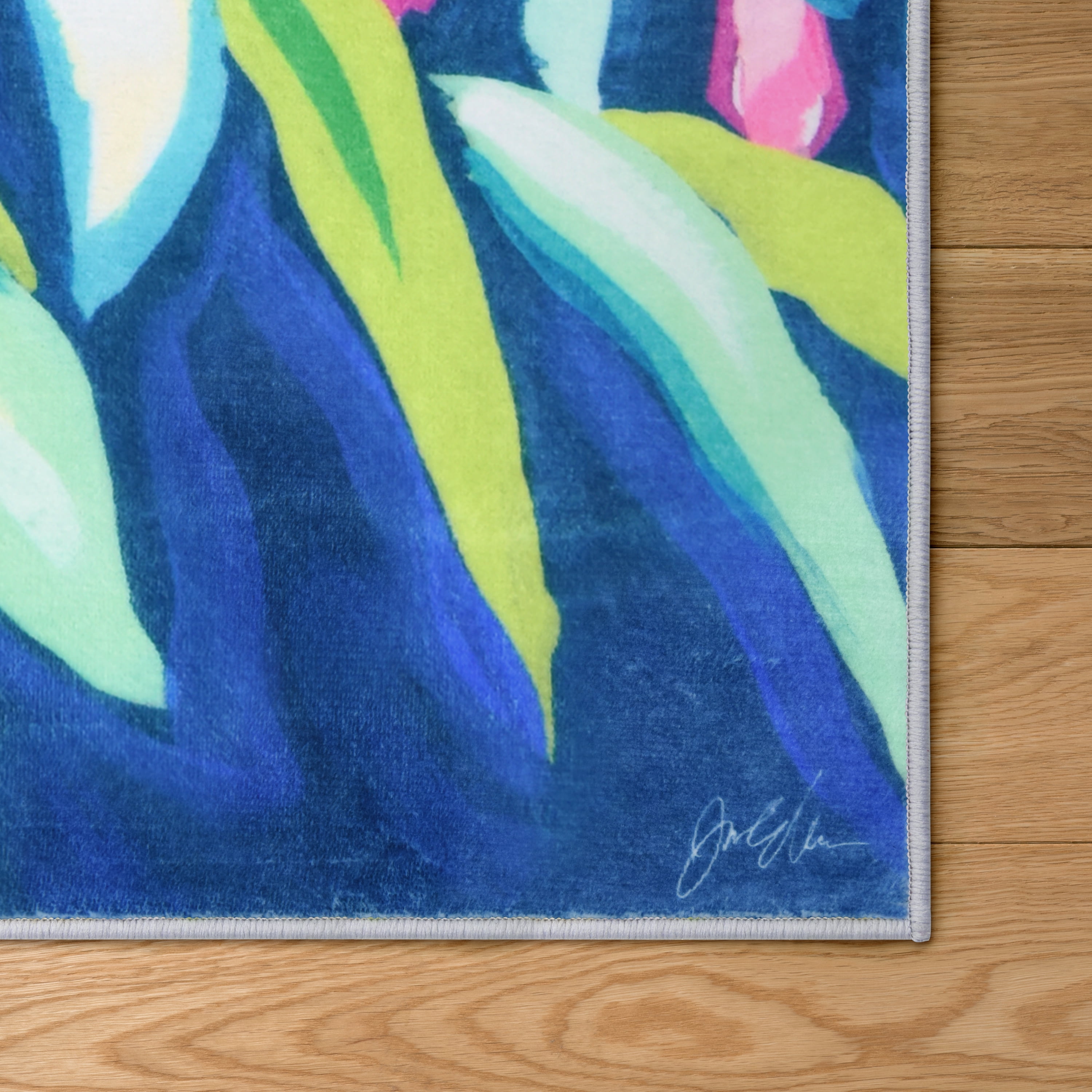 Blue Tropics I, 8'x10' Hand Washable Flowers Art Area Rug
