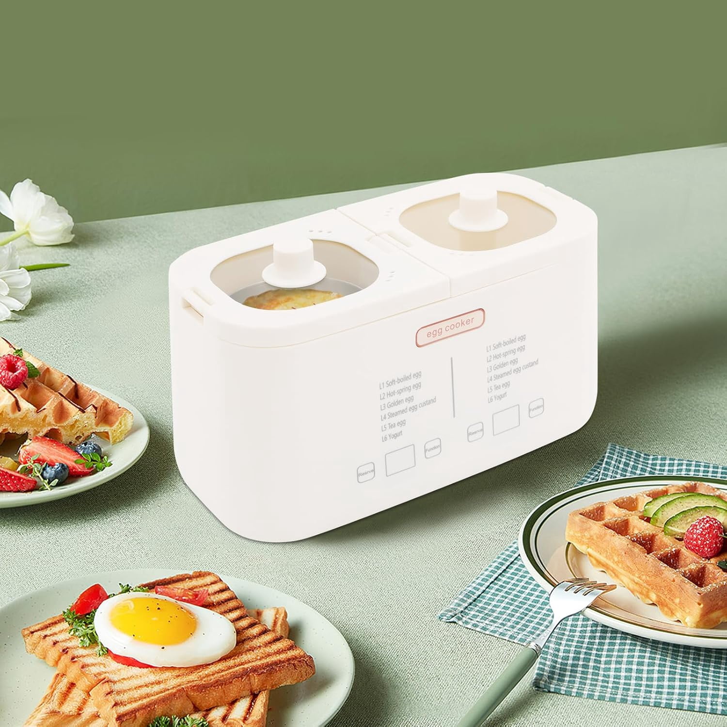 2-in-1 Rapid Electric Egg Cooker with 24H Timer & Auto Shut Off for Hard Boiled Eggs, Eggs Boiler with 2 Pot for Steaming & Boiling, Anti-scald Handle, Clear Lid, 8 Capacity