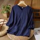 thumbnail image 2 of Vestidos Casuales Para Mujer, Blusas De Mujer De Moda Blusas de moda para mujer con cuello redondo, manga corta y botones de imitación de lino bordados, 2 of 9