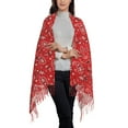thumbnail image 2 of Honeii Red Paisley Floral Print Scarf Oversized Scarf Tassel Fall Winter Thick Scarf Warm Shawl Women,Women's Scarves & Wraps, 2 of 8