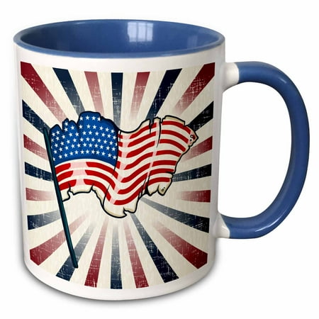 Rays Mug - 3dRose Patriotic USA American Flag Illustration With Red White Blue Rays Independence Or Memorial Day - Two Tone Blue Mug, 11-ounce