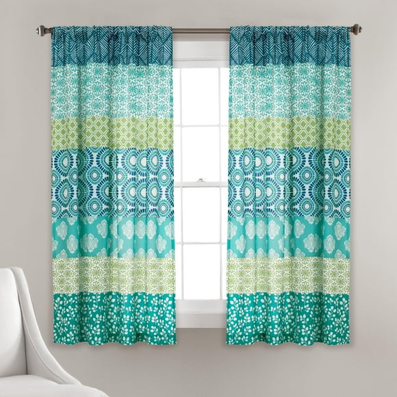 Paneles de cortina de ventana con decoración exuberante, rayas bohemias, 132 x 160 cm