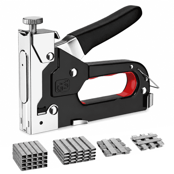 Staple Gun Heavy Duty, 3-in-1 Upholstery Staple Gun Kit with 800 Staples, Staple Remover, Manual Brad Nailer with Specific Staples Outlet Position Indicator Pink