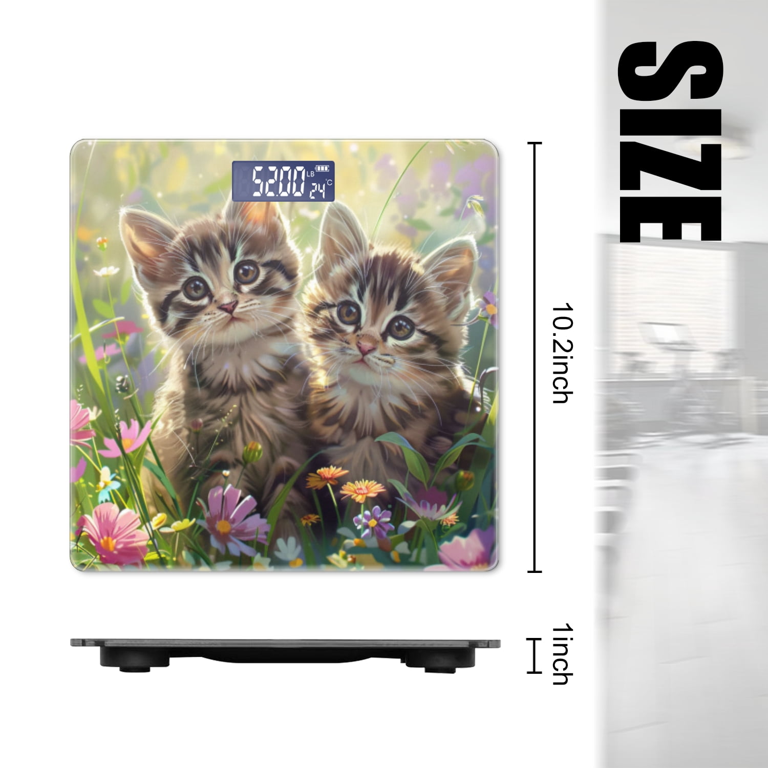 Bathroom Scale, Highly Accurate Digital Body Scale,Precisely Measures Weight up to 400 lbs-Adorable Kittens Sitting In The Grass Surrounded By Colorful Wildflowers