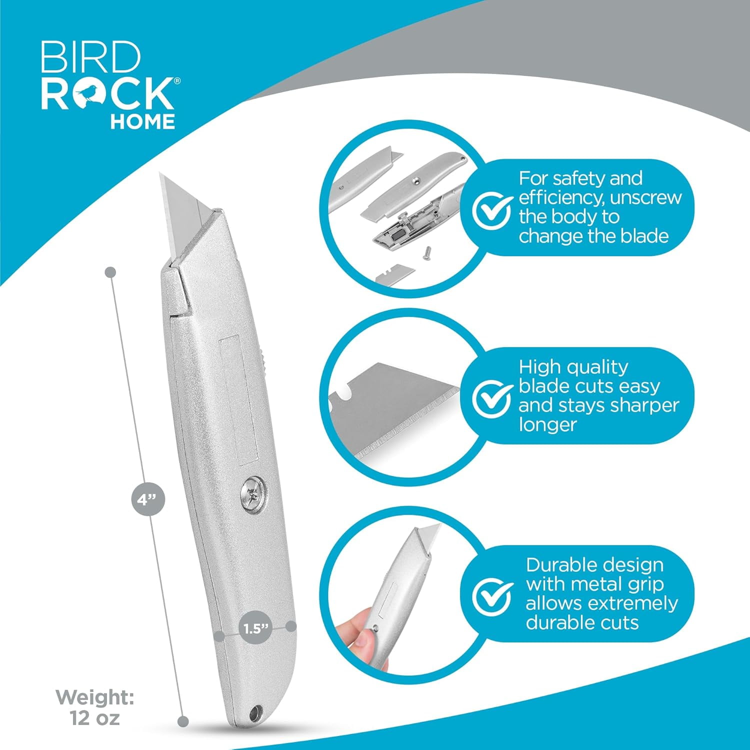 Premium Utility Knife Set | Retractable Box Cutter with Metal Handle | Heavy-Duty Cutting for Cardboard, Carpet, Plastic | Retractable Blade | Includes 2 Razor Knives & Extra Blades