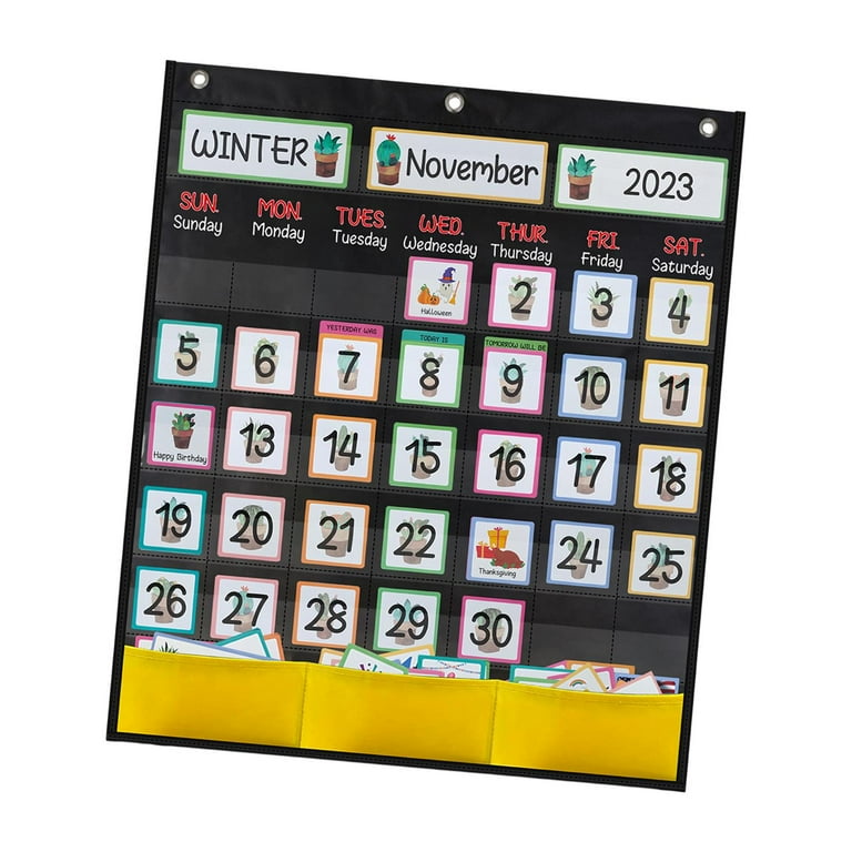 Black Calendar Pocket Chart, Teaching Calendar, 51cmx60cm, Monthly Complete  Education Wall Calendar, Classroom Organized Chart for Homeschool -  Walmart.com