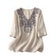 thumbnail image 1 of 3/4 Manga Casual Tops para las Mujeres en V-Cuello Bordado Blusa Suelta Verano Suave, Mujeres 3/4 Manga Tops, 1 of 6