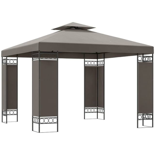 Outsunny Pavillon à Auvent 10 x 10 Pi, Pavillon Extérieur à Double Toit, Kaki