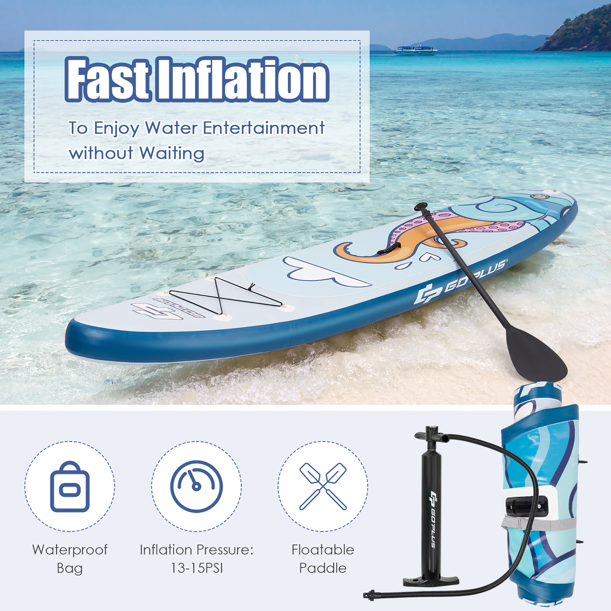 Goplus 11' Inflatable Stand Up Paddle Board Surfboard W/Aluminum Paddle Pump Blue