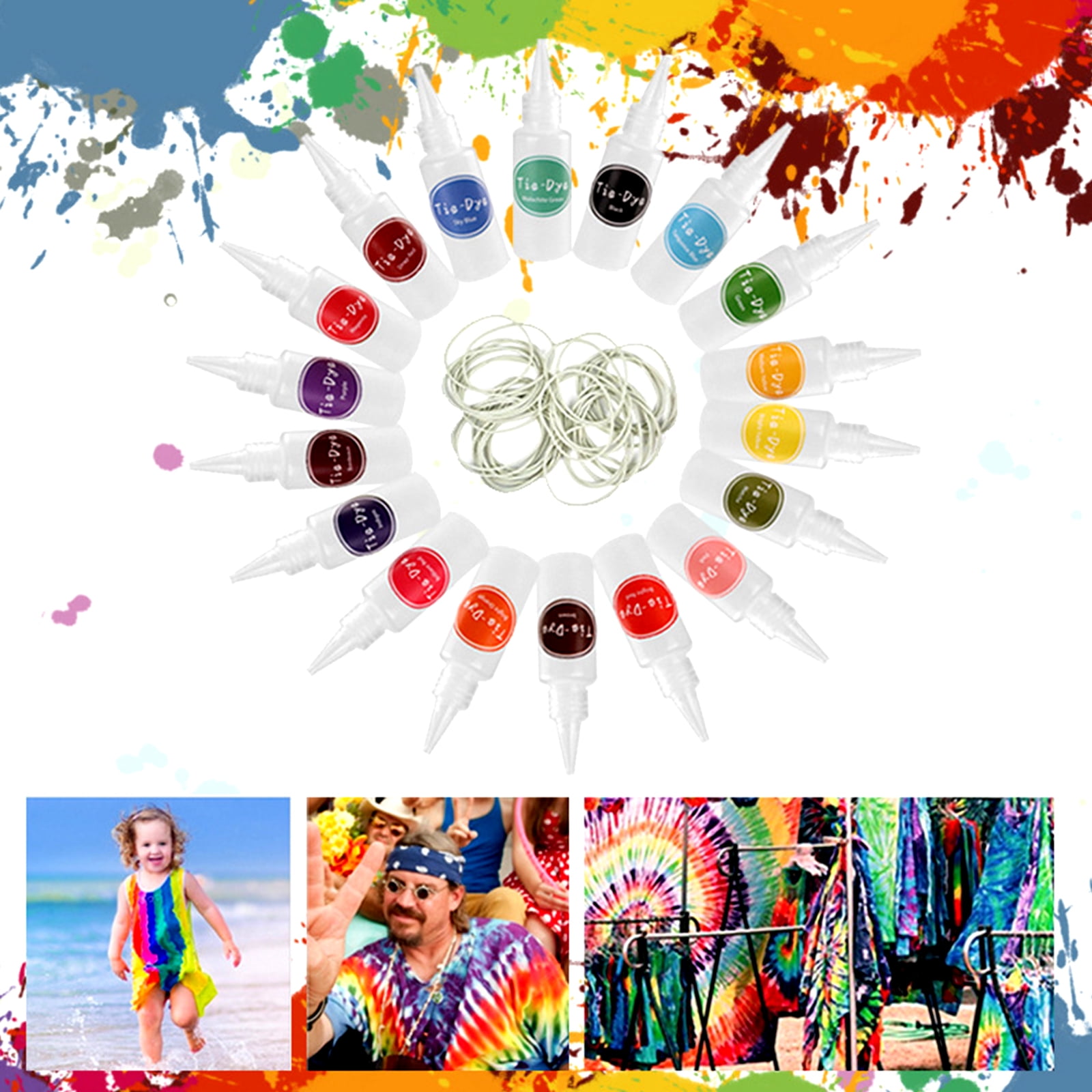 CIYISON 18-color Tie Dye Kit with Rubber Bands Table Cover & Gloves DIY Fashion Dye Kit