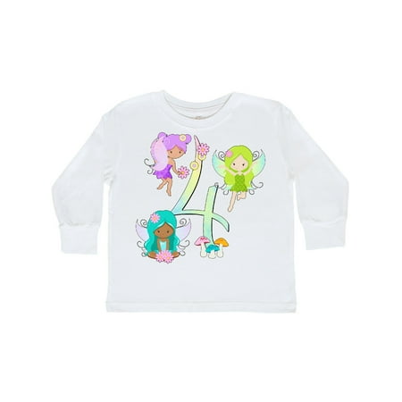 

Inktastic Flower Fairies Fourth Birthday Gift Toddler Boy or Toddler Girl Long Sleeve T-Shirt