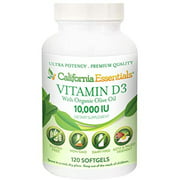 California Essentials Vitamin D3 10000 IU (250mcg) Enhanced with Organic Olive Oil (120 Softgel)