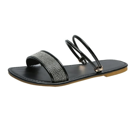 

Pgeraug womens slippers Women s Leather Sandals Fashion Summer Sandals Women s Sandals With Glittering Gold mens slippers Black 38