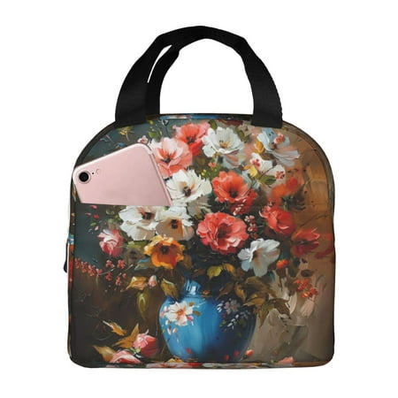 Insulated Lunch Bag for Women Men - Elegant Floral Vase Painting Leakproof Cooler Lunch Box for Women Men  Lunch Tote Bags for Work School Picnic Travel