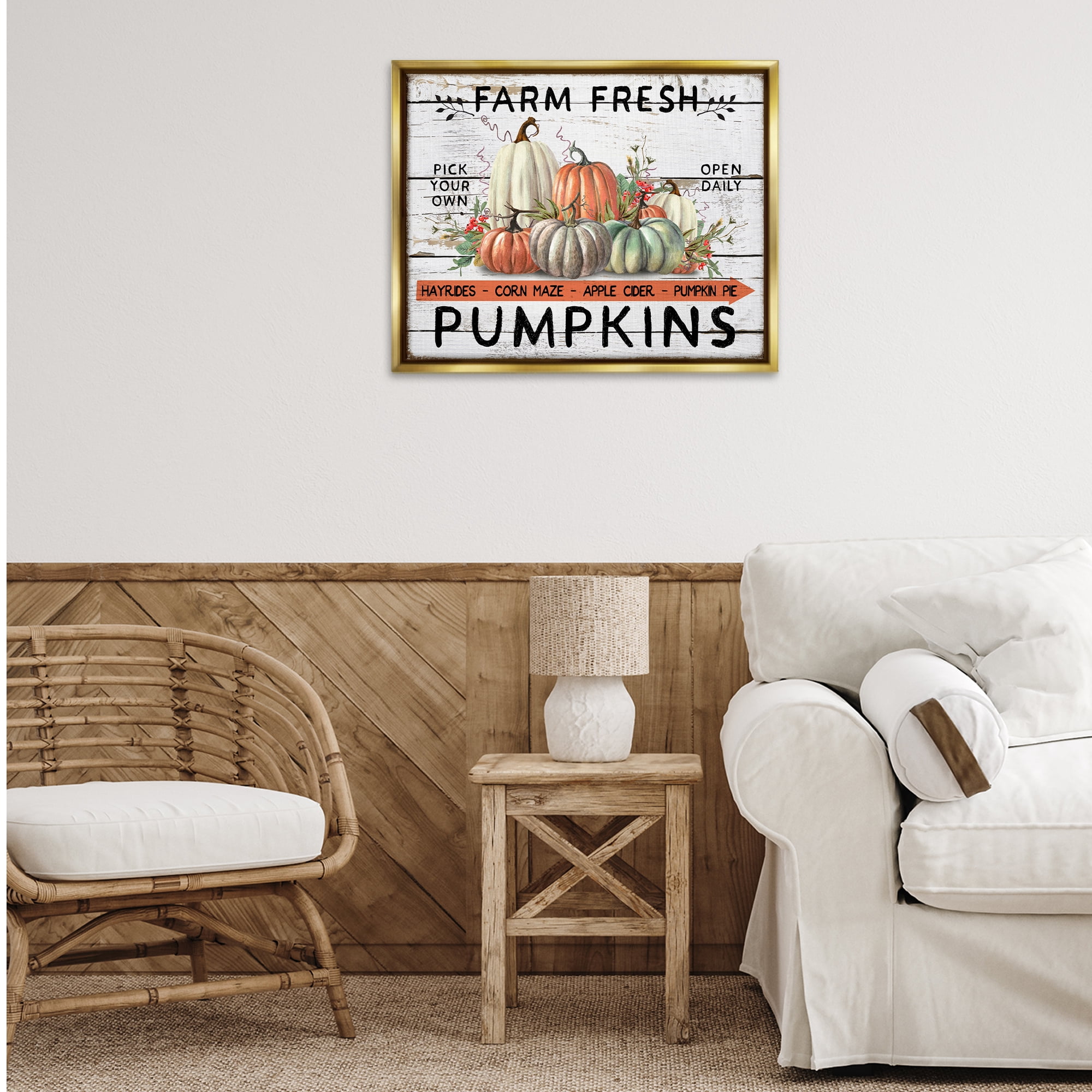 Stupell Industries Fresh Pumpkin Mound Holiday Painting Gold Floater Framed Canvas Art Prints Wall Art, 31 x 25