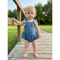 thumbnail image 3 of BemeyourBBs Newborn Baby Girl Denim Overalls Bubble Romper Western Baby Girl Cowgirl Outfit Cute Baby Girls Summer Clothes Ruffled Back Bow Sleeveless Backless Jean Bodysuit Playsuit Jumpsuit, 3 of 9