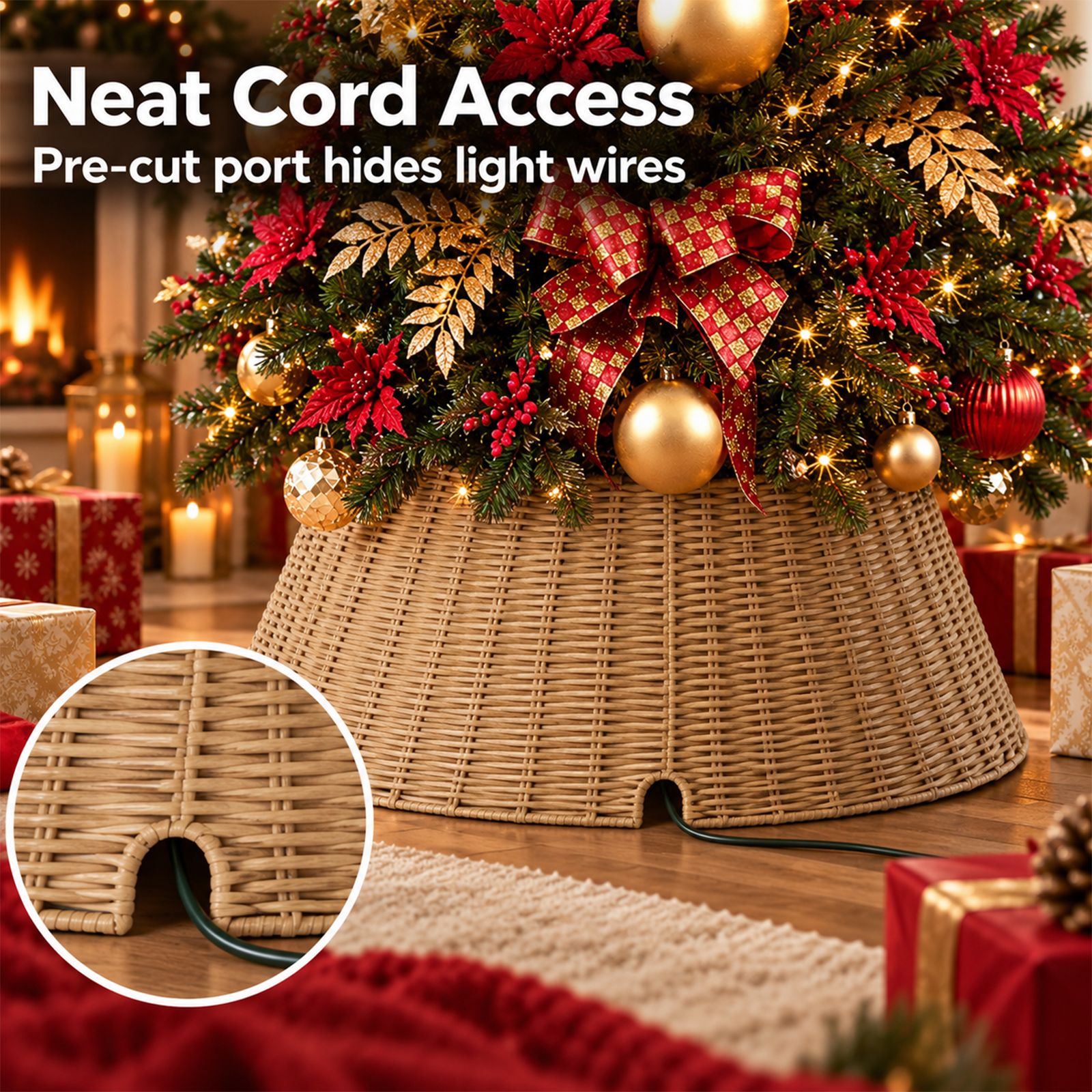 Alvantor Water Hyacinth Christmas Tree Collar, Woven Base Cover, Natural, 19.69 x 27.17 x 10.24 in