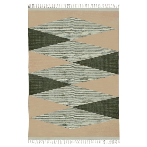 Casavani - 2'x3' Handblock Printed Green Cotton Dhurrie Moroccan Area Rugs for Entrance & Kitchen