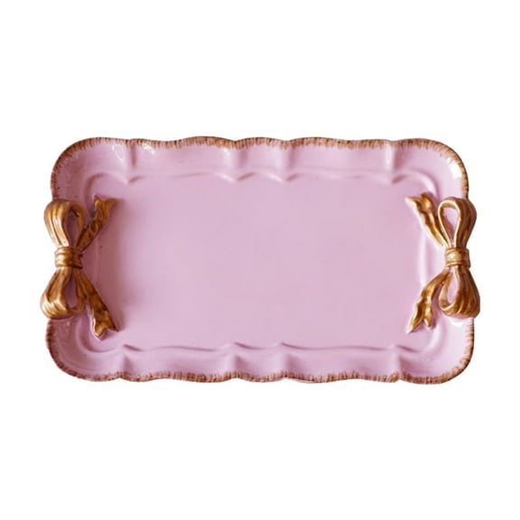 Luoshdecor Ceramics Retro Bowknot Jewelry Tray,Cute Home Decor Aesthetic Decorative Tray for Rings Necklace Bracelets