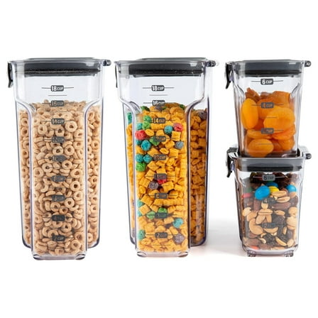 ProKeeper  4-Piece Clear Plastic Modular Airtight Pantry Cereal Food/Snack Kitchen Storage Organization Container Canister Set PKS-4 (4-Piece Set)