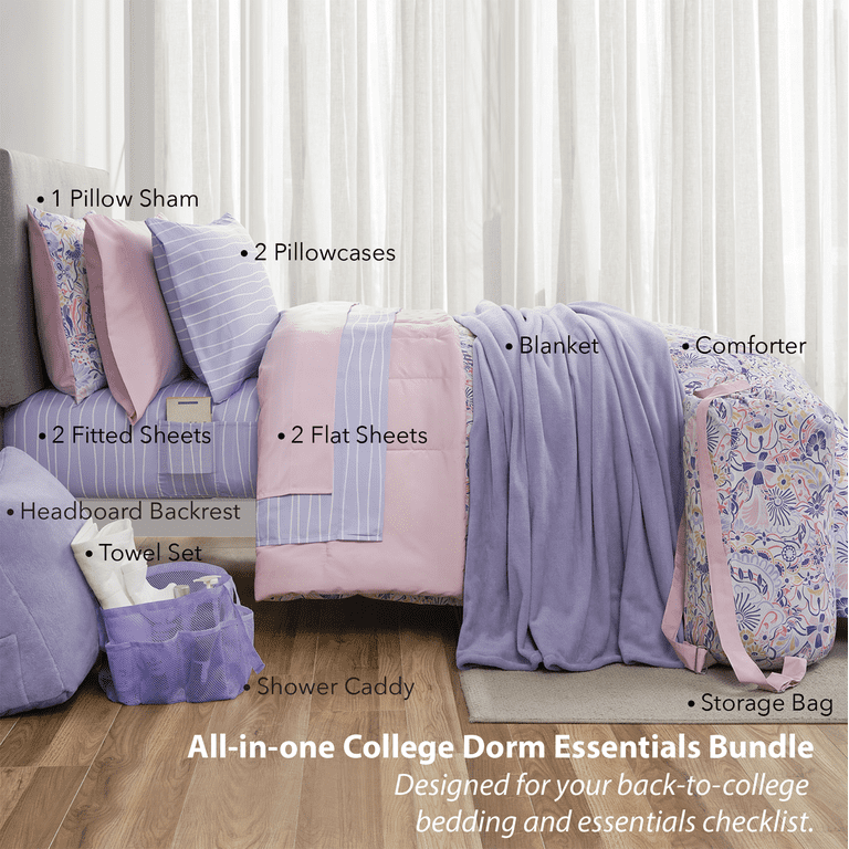 14pc College Dorm Essentials Bundle, Twin-XL, Reversible Bed in a
