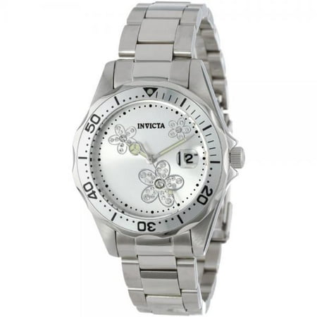 Invicta Women's Pro Diver Stainless Steel Silver-Tone Dial Flower Design