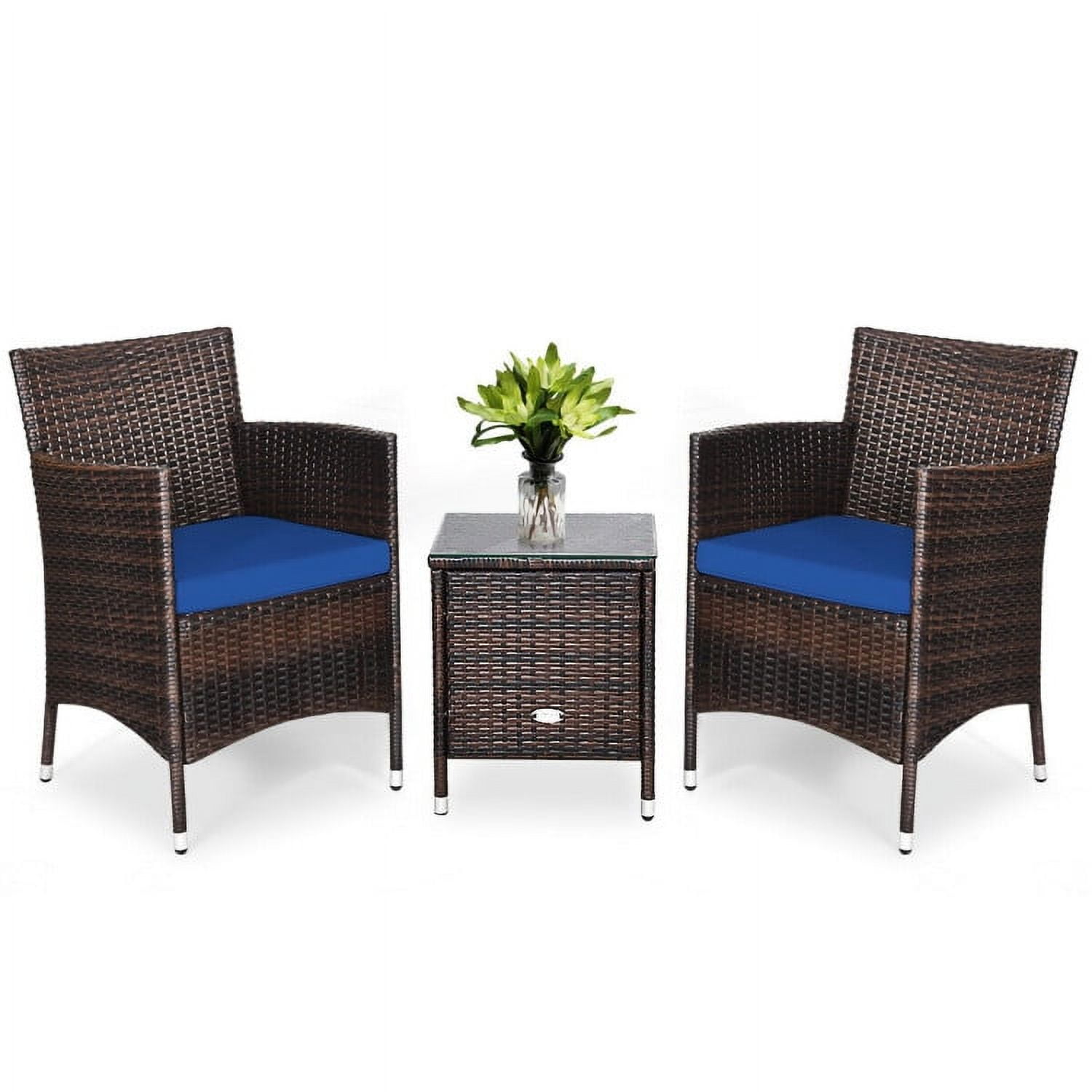 Aimee Lii 3 Piece Wicker Patio Furniture Set, Wicker Outdoor Sectional with Washable and Removable Cushion for Patio, Navy