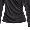 thumbnail image 6 of Bxsruta Women's Long Sleeve Wrap Top V Neck Ruched Blouse Slim Fit Workwear Shirt, 6 of 8