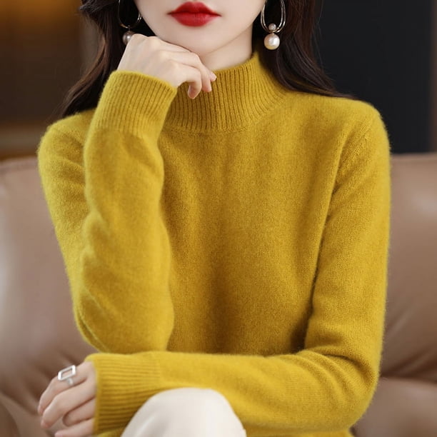 Suéter de otoño e invierno para mujer, jersey de cuello alto de manga larga, holgado, adelgazante, combinable