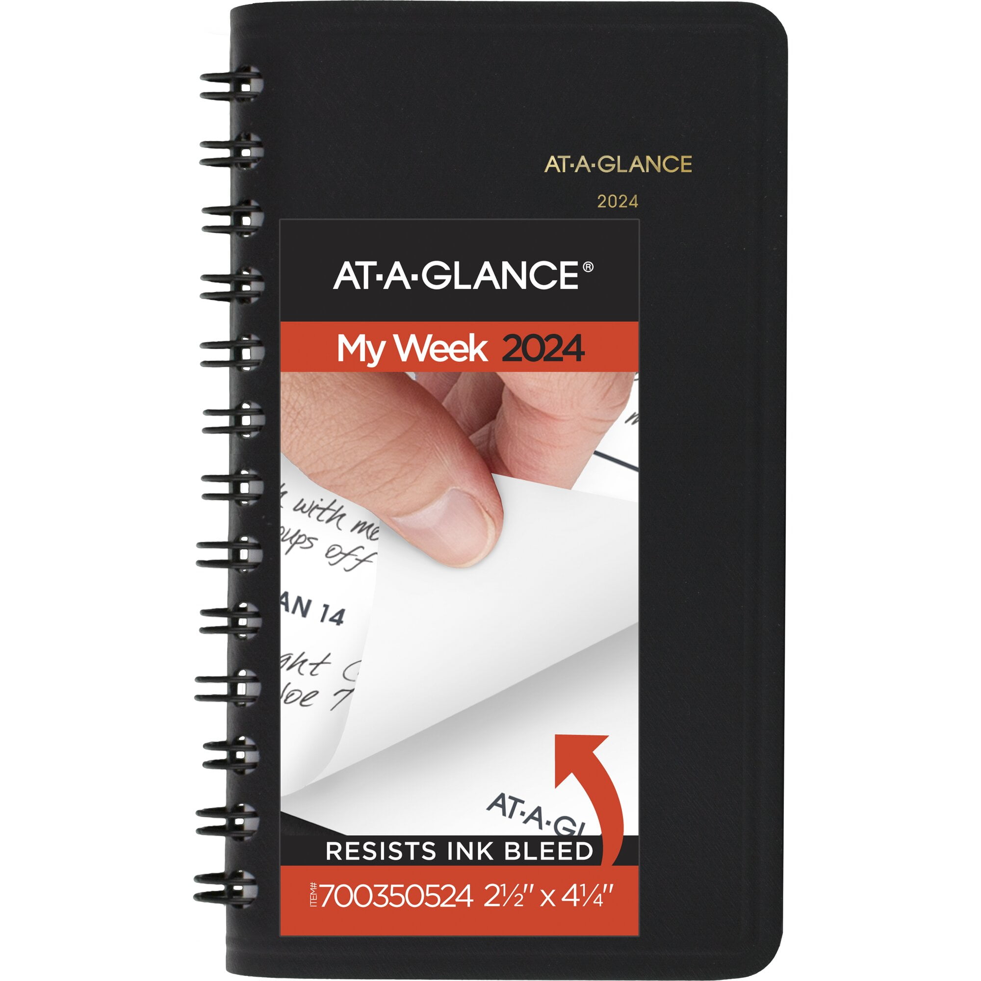 ATAGLANCE 2024 Weekly Planner Black Pocket 2 12 x 4 12 Weekly