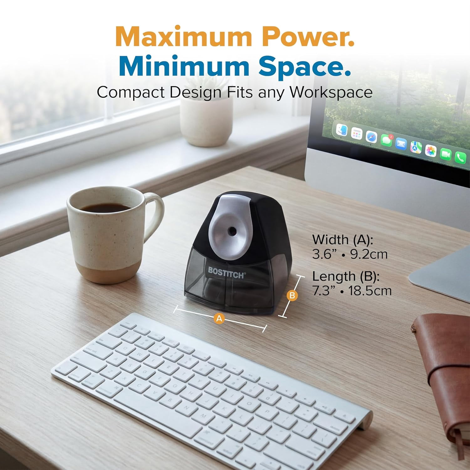Office Electric Pencil Sharpener for Classroom & Desk Use, Heavy-Duty Stall-Free Motor, High-Capacity Shavings Tray, Black