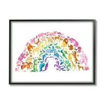 Stupell Industries Mixed Rainbow Animals Wildlife Arched Rainbow Shape Graphic Art Black Framed Art Print Wall Art, Design by Dishique
