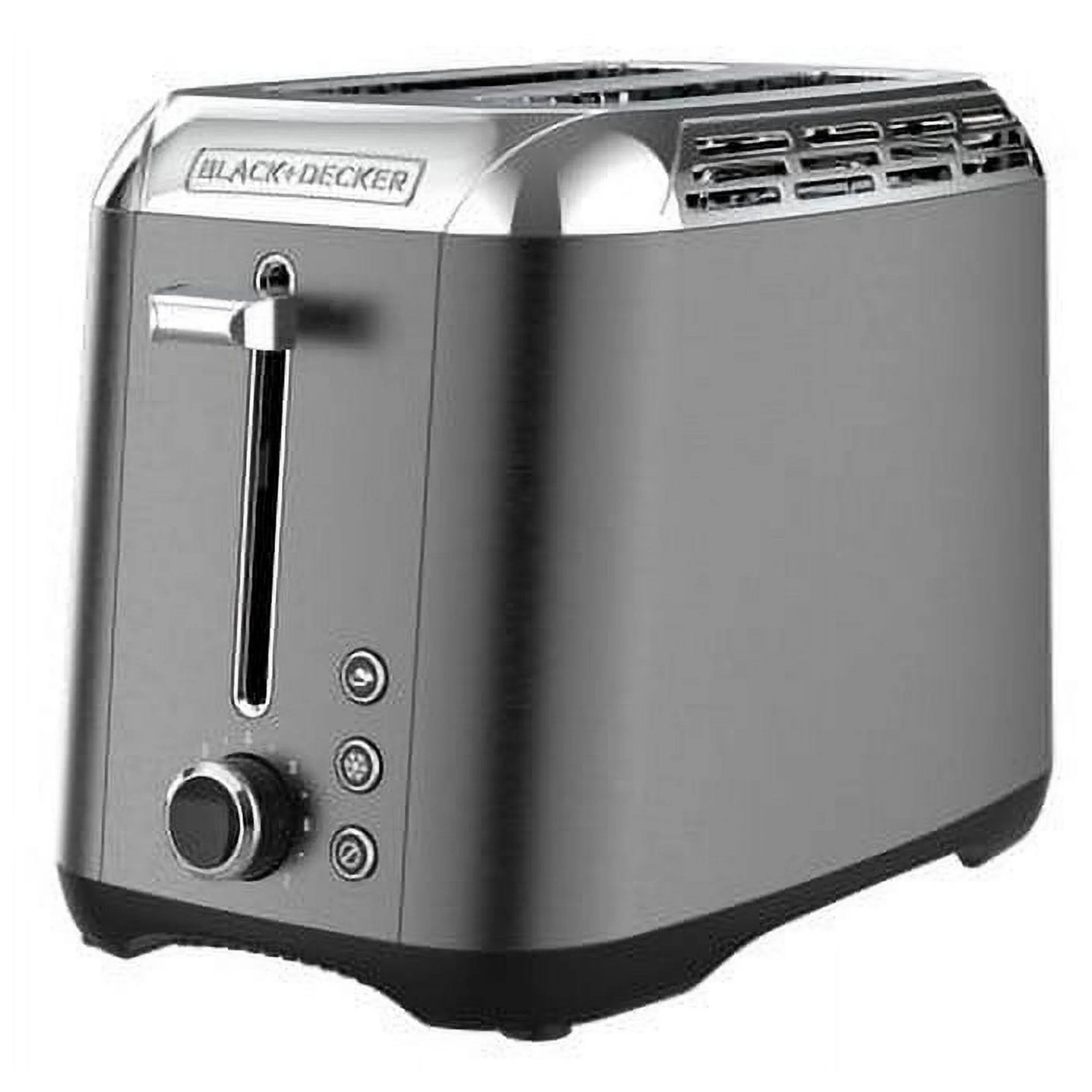 BLACK+DECKER 2‑Slice Toaster with Rapid Toast Technology, Black Stainless Steel, Extra‑Wide Self‑Centering Slots, 7 Settings, Pull‑Out Crumb Tray