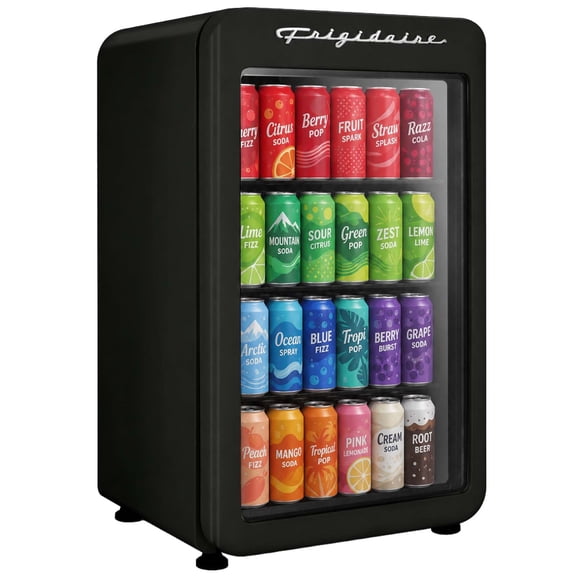 Frigidaire 3.3 Cu. ft. 102 Can Retro Refrigerator, 95 Liter Mini Fridge with Glass Door, Black