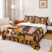 Manfei Farm Animal Horse Queen Sheet Sets,Rustic Flower Sunflower Flat Sheet,Country Farmhouse Lodge Queen Fitted Sheet For Boys,Super Cozy Room Decor,4 Pieces